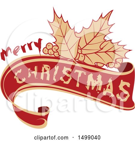 Clipart of a Merry Christmas Greeting Design with Holly - Royalty Free Vector Illustration by dero