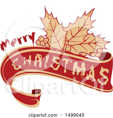 Merry Christmas Greeting Design with Holly Posters, Art Prints by