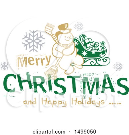 Clipart of a Christmas Greeting Design with a Snowman - Royalty Free Vector Illustration by dero