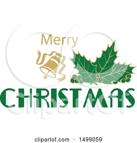 Clipart of a Christmas Greeting Design with Holly and a Bell - Royalty Free Vector Illustration by dero