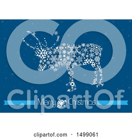 Clipart of a Reindeer Made of Snowflakes over Blue, with Merry Christmas Text - Royalty Free Vector Illustration by dero