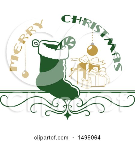 Clipart of a Christmas Greeting Design with a Stocking - Royalty Free Vector Illustration by dero