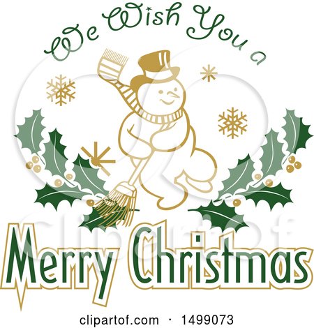Clipart of a Christmas Greeting Design with a Snowman - Royalty Free Vector Illustration by dero
