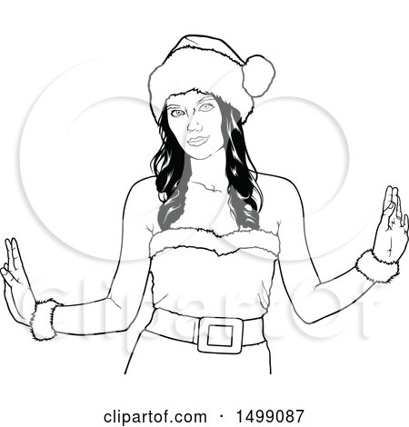 Clipart of a Black and White Woman in a Santa Suit - Royalty Free Vector Illustration by dero