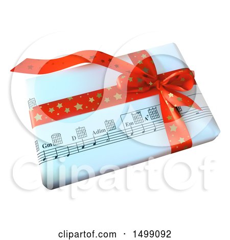 Clipart of a 3d Christmas Gift Wrapped in Sheet Music - Royalty Free Vector Illustration by dero