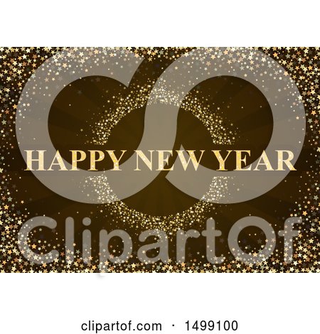 Clipart of a Happy New Year Greeting with Glitter Stars and Rays - Royalty Free Vector Illustration by dero
