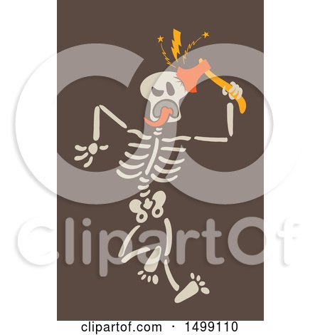 Clipart of a Halloween Skeleton Cracking His Skull with an Axe - Royalty Free Vector Illustration by Zooco