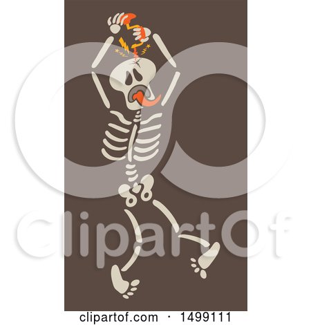 Clipart of a Halloween Skeleton Puncturing His Skull with a Hand Drill - Royalty Free Vector Illustration by Zooco