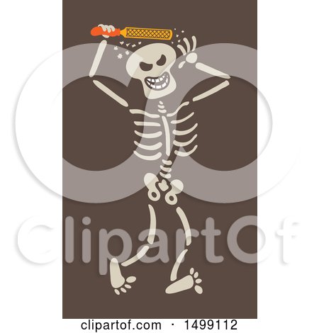 Clipart of a Halloween Skeleton Using a Rasp on His Skull - Royalty Free Vector Illustration by Zooco