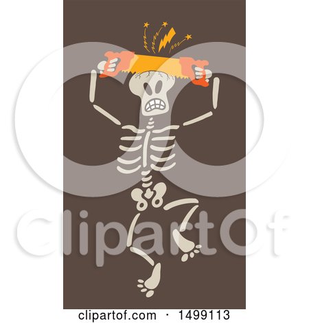 Clipart of a Halloween Skeleton Sawing His Skull - Royalty Free Vector Illustration by Zooco