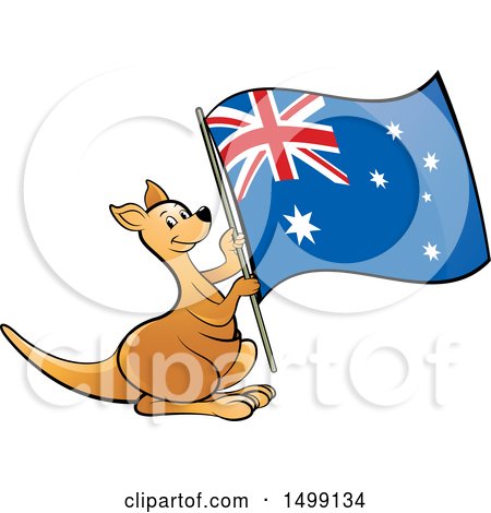 Clipart of a Kangaroo Holding an Australia Flag - Royalty Free Vector Illustration by Lal Perera