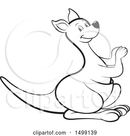 Clipart of a Black and White Kangaroo Clapping - Royalty Free Vector Illustration by Lal Perera