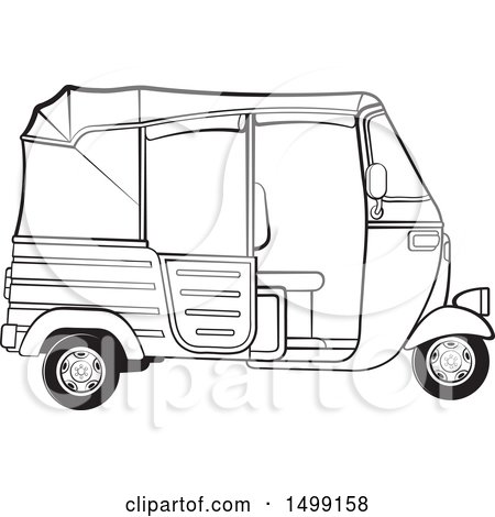 Clipart of a Black and White Three Wheeler Rickshaw Vehicle - Royalty Free Vector Illustration by Lal Perera