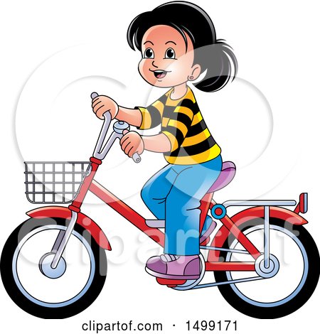 Clipart of a Happy Girl Riding a Bicycle - Royalty Free Vector Illustration by Lal Perera