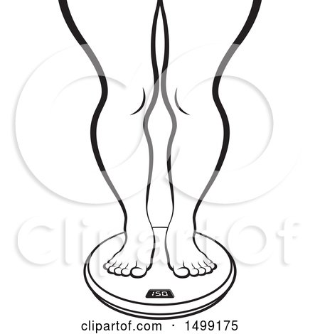 Clipart of a Black and White Weight Scale with Chubby Female Legs - Royalty Free Vector Illustration by Lal Perera