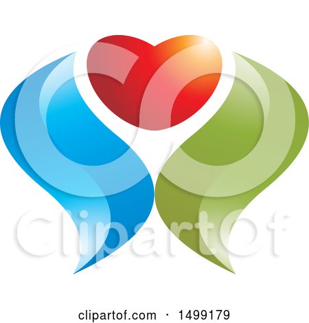 Clipart of a Red Love Heart Held up with Green and Blue Swooshes - Royalty Free Vector Illustration by Lal Perera