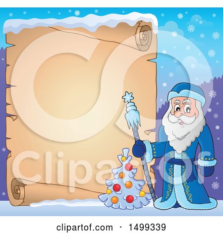 Clipart of Father Frost or Santa Claus with a Parchment Scroll - Royalty Free Vector Illustration by visekart