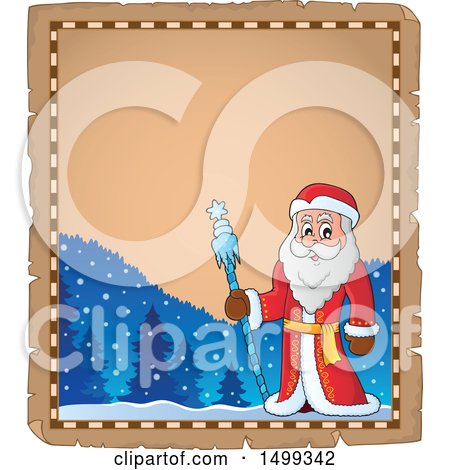 Clipart of Father Frost or Santa Claus with a Parchment Scroll - Royalty Free Vector Illustration by visekart