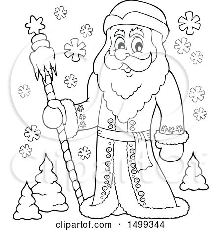 Clipart of Father Frost or Santa Claus in Black and White - Royalty Free Vector Illustration by visekart