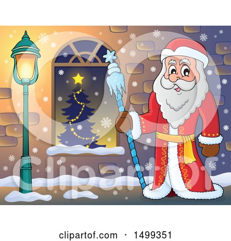 Clipart of Father Frost or Santa Claus by a Window - Royalty Free Vector Illustration by visekart