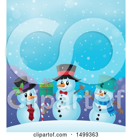 Clipart of a Group of Snowmen - Royalty Free Vector Illustration by visekart