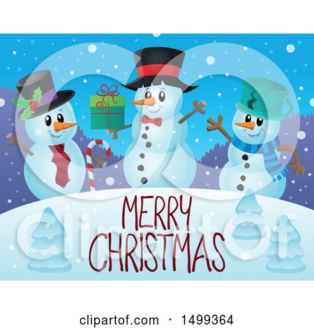 Clipart of a Group of Snowmen with a Merry Christmas Greeting - Royalty Free Vector Illustration by visekart