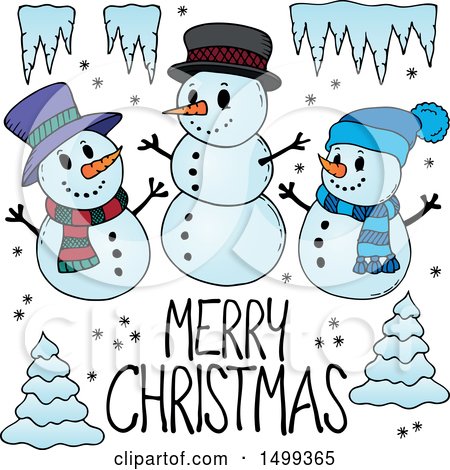 Clipart of a Group of Snowmen with a Merry Christmas Greeting - Royalty Free Vector Illustration by visekart