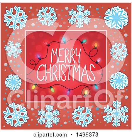 Clipart of a Merry Christmas Greeting with Lights in a Snowflake Border - Royalty Free Vector Illustration by visekart