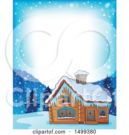 Clipart of a Border with a Winter Cottage or Log Cabin - Royalty Free Vector Illustration by visekart