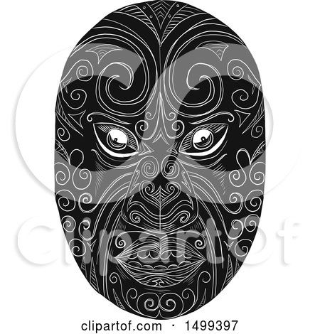 Clipart of a Black and White Maori Mask - Royalty Free Vector Illustration by patrimonio