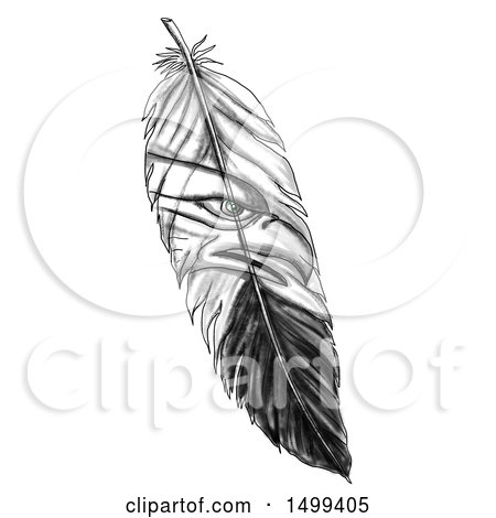 Clipart of a Feather with a Sea Eagle, on a White Background - Royalty Free Illustration by patrimonio