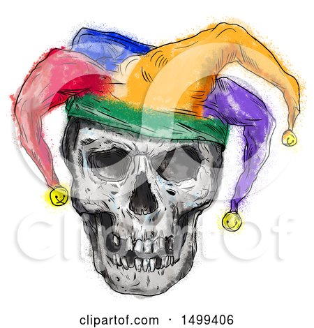 Clipart of a Laughing Court Jester Skull, on a White Background - Royalty Free Illustration by patrimonio