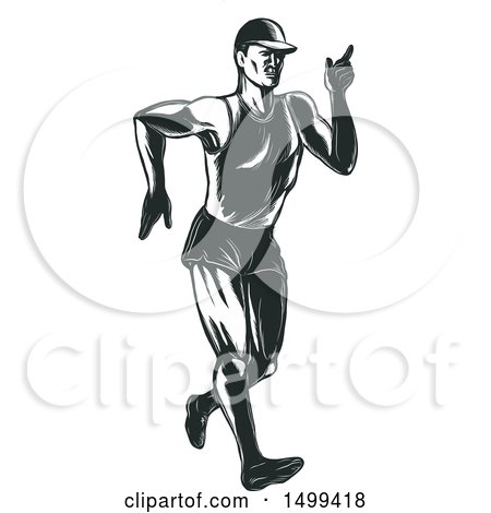 Clipart of a Sketched Male Athlete Speed Walking or Race Walking - Royalty Free Vector Illustration by patrimonio