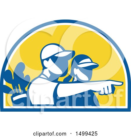 Clipart of a Caddie and Golfer in a Half Circle - Royalty Free Vector Illustration by patrimonio