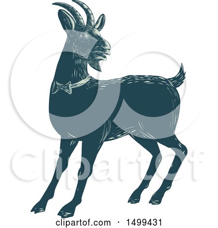 Clipart of a Goat Wearing a Bow Tie - Royalty Free Vector Illustration by patrimonio