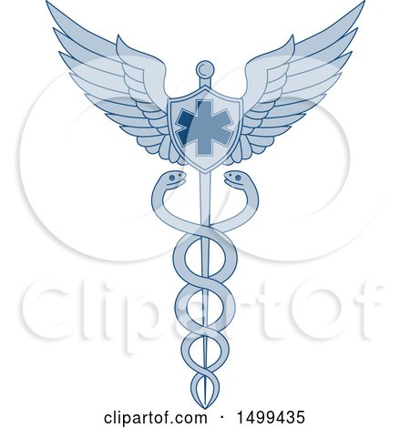 Clipart of a Caduceus with Snakes and Winged Emt Star Shield - Royalty Free Vector Illustration by patrimonio