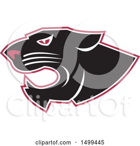 Clipart of a Roaring Black Panther Head with a White and Red Outline - Royalty Free Vector Illustration by patrimonio