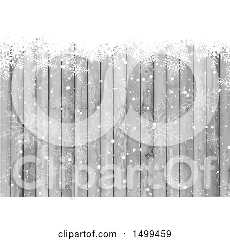 Clipart of a Gray Wood and Snowflake Background - Royalty Free Vector Illustration by KJ Pargeter