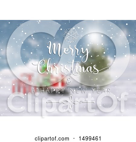 Clipart of a Merry Christmas and a Happy New Year Design over a Blurred Background - Royalty Free Vector Illustration by KJ Pargeter