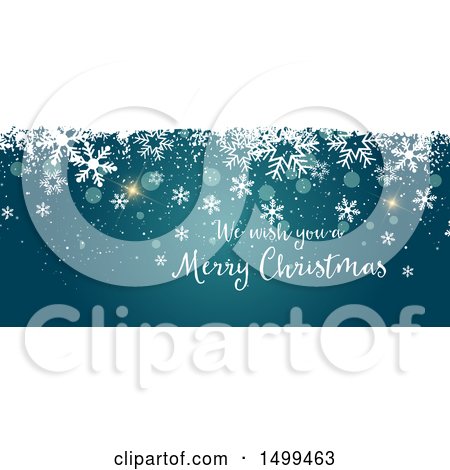 Clipart of a We Wish You a Merry Christmas Design with Snowflakes on Blue - Royalty Free Vector Illustration by KJ Pargeter