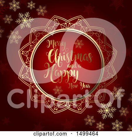 Clipart of a Merry Christmas and a Happy New Year Design in Gold and Red - Royalty Free Vector Illustration by KJ Pargeter