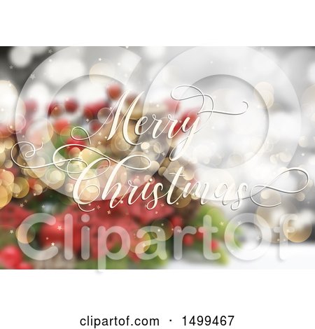 Clipart of a Merry Christmas Design over a Blurred Background - Royalty Free Vector Illustration by KJ Pargeter