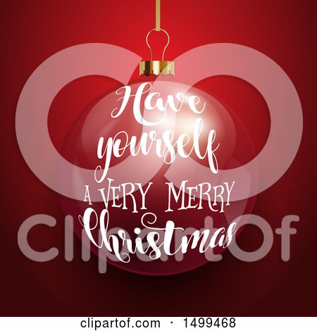 Clipart of a Have Yourself a Very Merry Christmas Bauble on Red - Royalty Free Vector Illustration by KJ Pargeter