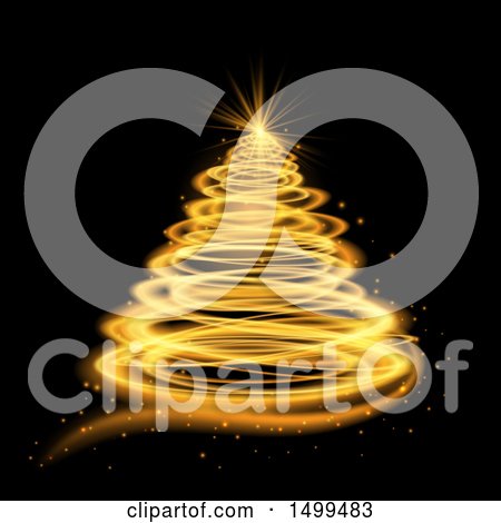 Clipart of a Golden Spiral Glowing Christmas Tree on Black - Royalty Free Vector Illustration by KJ Pargeter