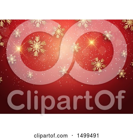 Clipart of a Christmas Background of Sparkles, Flares and Gold Snowflakes on Red - Royalty Free Vector Illustration by KJ Pargeter