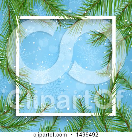 Clipart of a Border of Branches Around a Blue Snowflake Background - Royalty Free Vector Illustration by KJ Pargeter