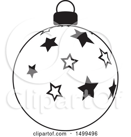 Clipart of a Black and White Christmas Bauble Ornament with Stars - Royalty Free Vector Illustration by KJ Pargeter
