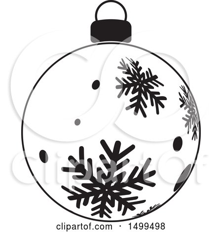Clipart of a Black and White Christmas Bauble Ornament with Snowflakes - Royalty Free Vector Illustration by KJ Pargeter