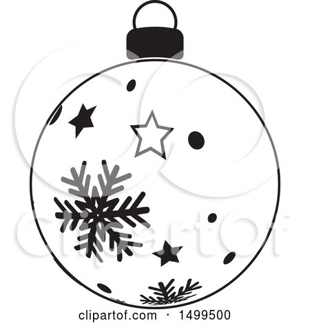 Clipart of a Black and White Christmas Bauble Ornament with Stars and Snowflakes - Royalty Free Vector Illustration by KJ Pargeter