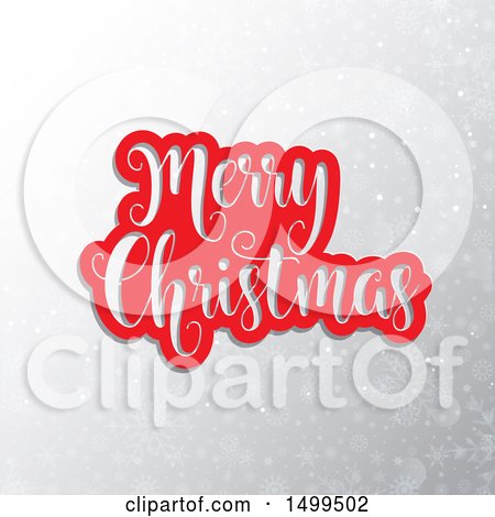 Clipart of a Red and Cut out Merry Christmas Greeting over a Gray Snowflake and Flare Background - Royalty Free Vector Illustration by KJ Pargeter